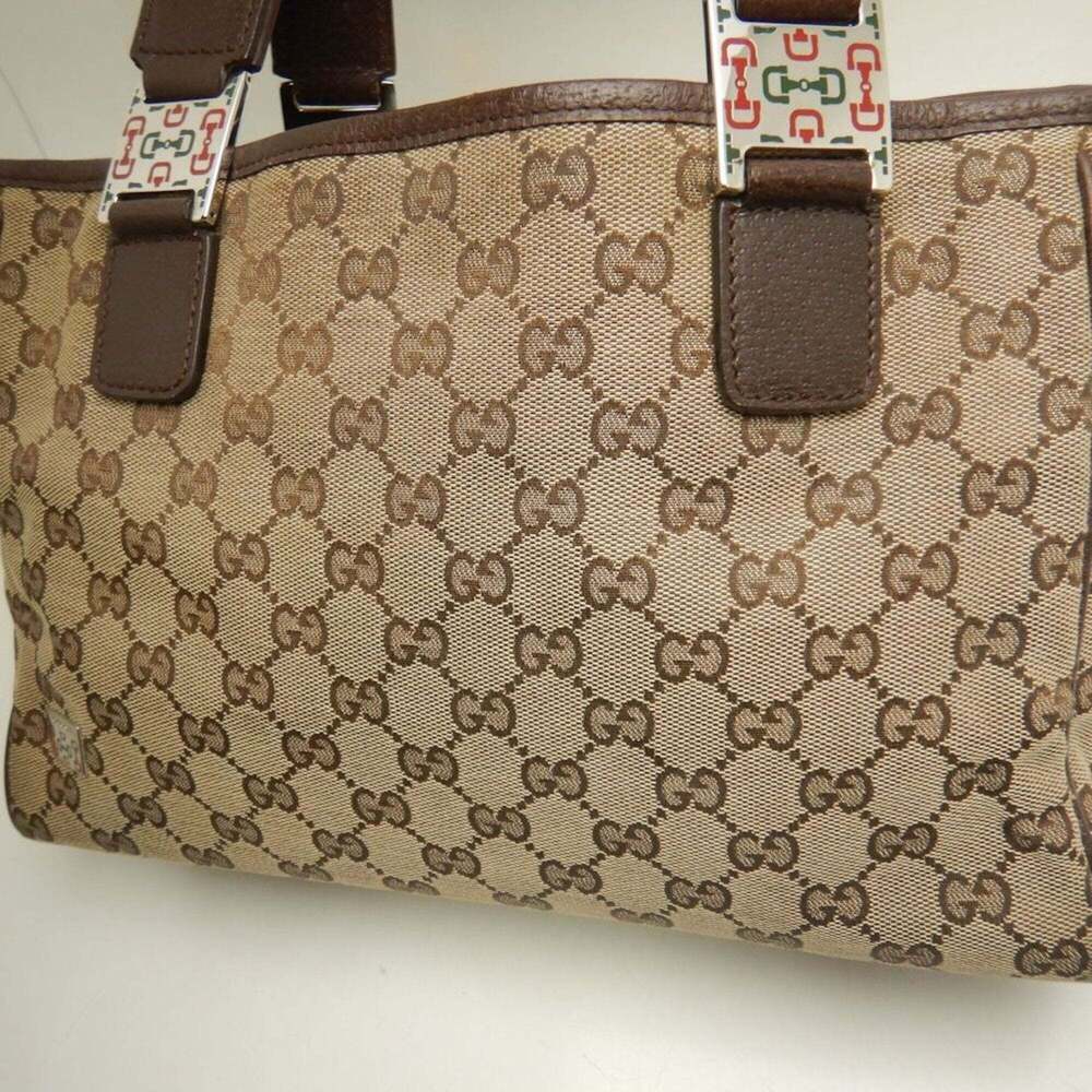 GUCCI Sherry Line 105810 Handbag GG Canvas x Leather Beige Women's 253780 - Picture 10 of 16